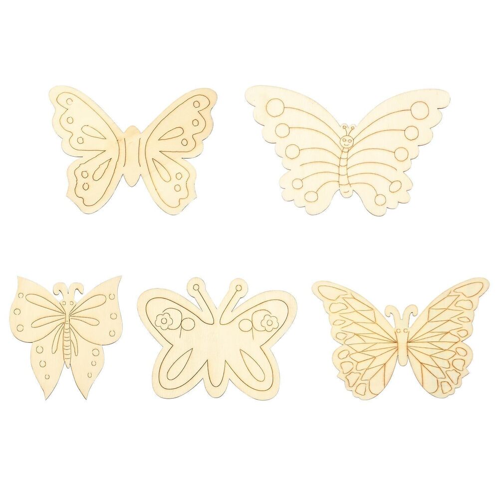 1760 50 pcs 5 Styles Lovely Butterfly Shaped Undyed Wood Cutout Charms